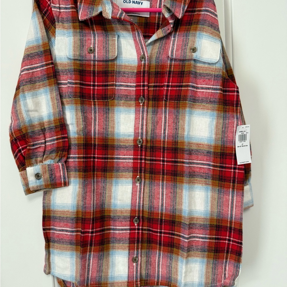 Old Navy Kids Plaid Button Down Shirt dress - Red, White, and Brown